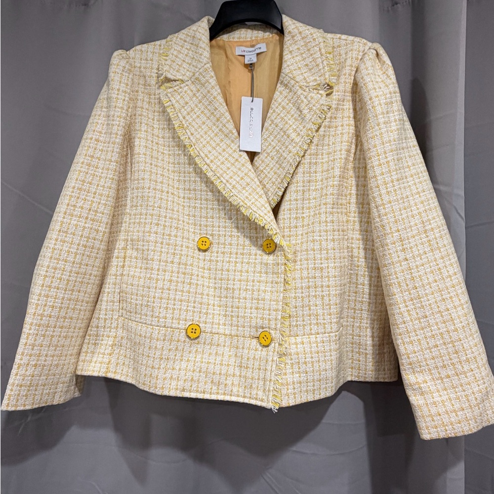 NWT Liz Claiborne Size 18 Cream and Yellow Tweed Blazer